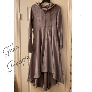 Gray Free People Long Duster Zip Cardigan Jacket